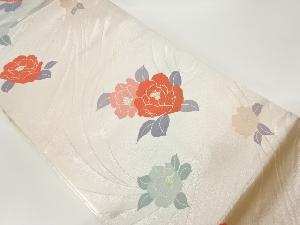 曲線に薔薇模様織出し名古屋帯